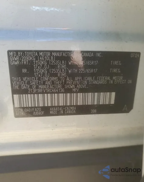 2024 Toyota Rav4 Xle из США, поврежденный, VIN 2T3P1RFV1RC464136